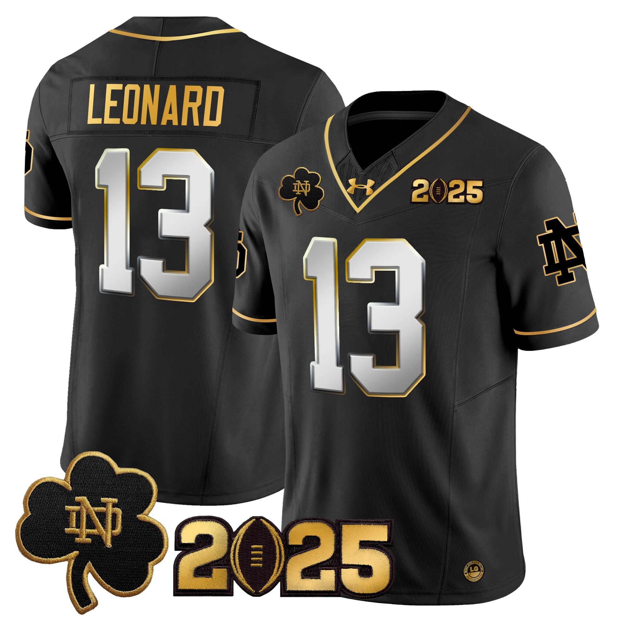 Men Notre Dame Fighting Irish #13 Leonard Black 2025 CFP Final Patch Gold Vapor Limited NCAA Jersey style 2->ncaa teams->NCAA Jersey